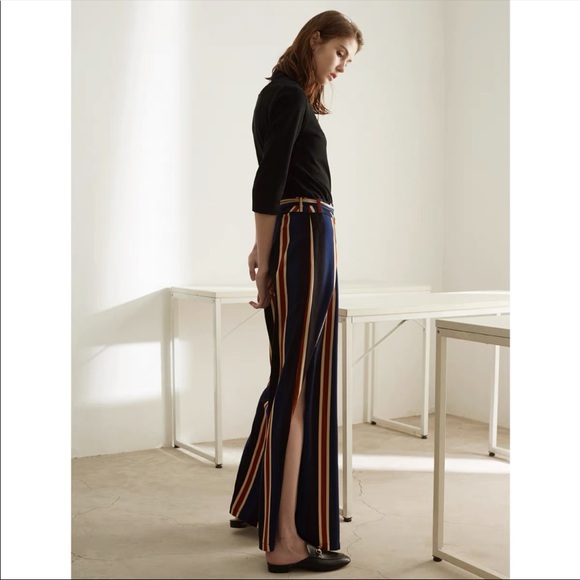 Stripped wide leg pants with belt - Picture 7 of 16